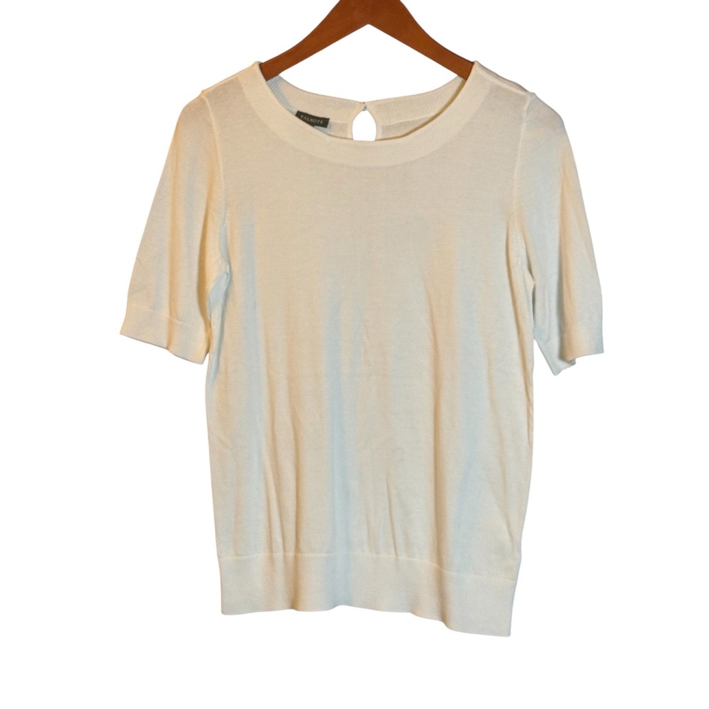 Talbots Womens Small White Cotton Rayon Short Sleeve‎ Crew Neck Knit Sweater Top
